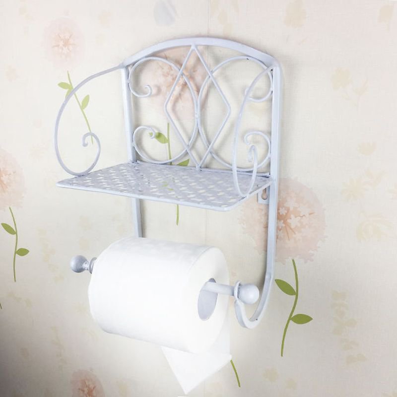 WHITE Classical Toilet Roll Paper Holder Bathroom Wall Mount Mobile Phone Rack