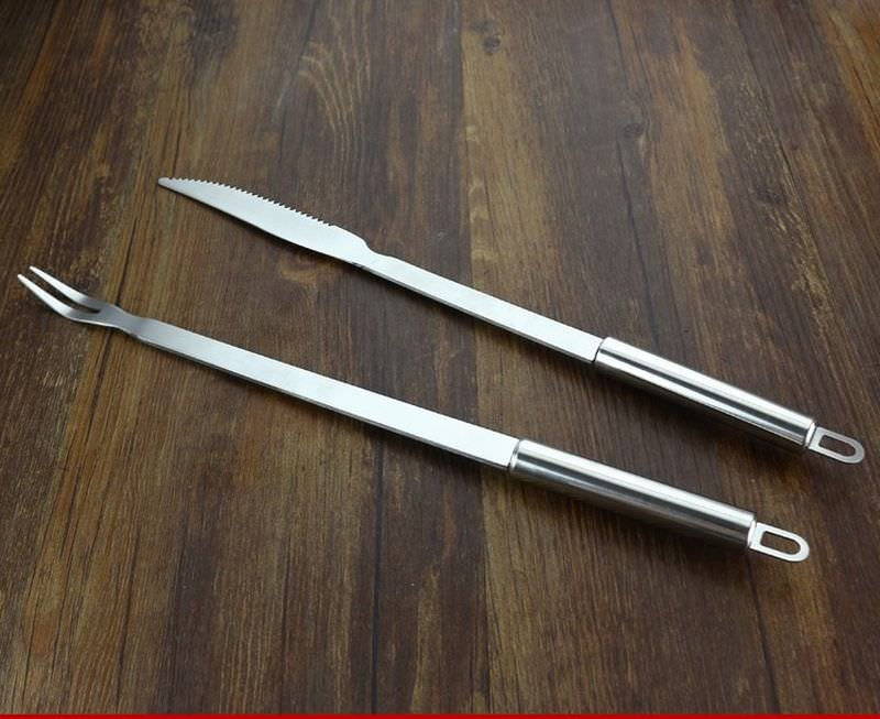 2 PCS/Set Long Handle Stainless steel Knife Fork Barbecue Roast Picnic Meat Lamb