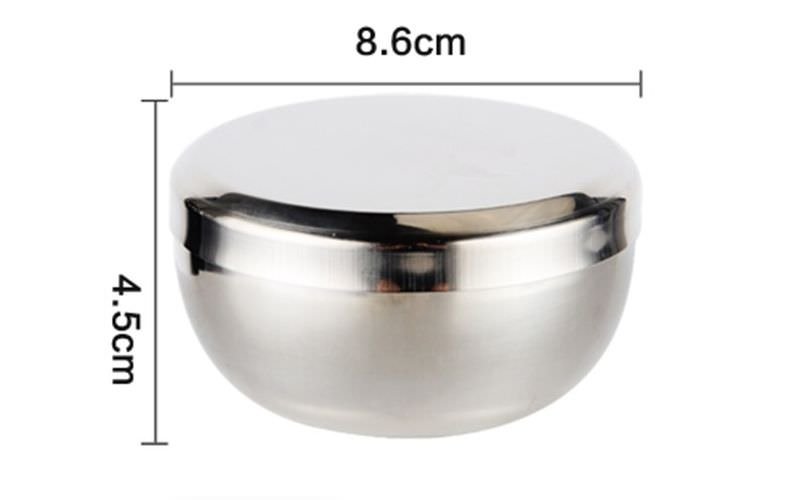 8.6x4.5CM Food School Bowl Silver Stainless Steel + Lid Rice Soup Round Basin Best Quality