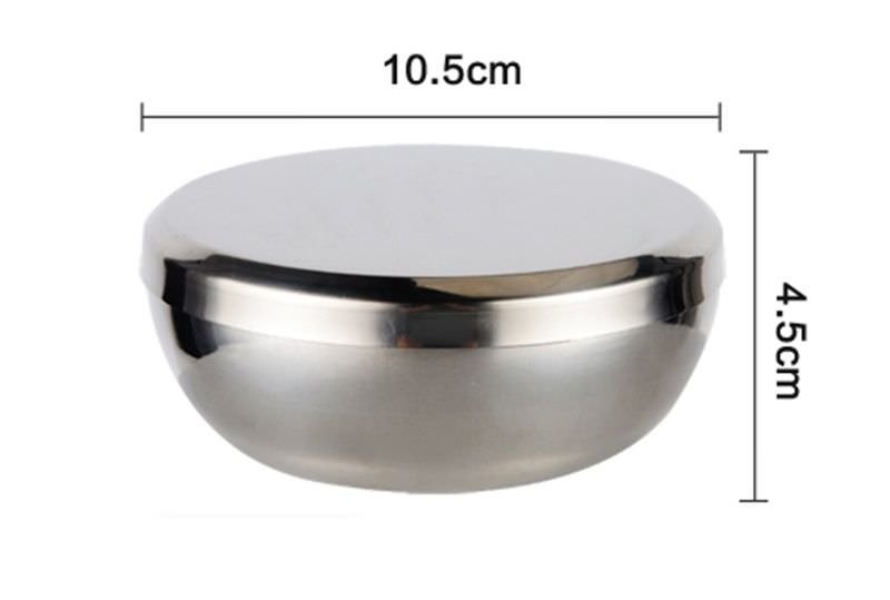 10.5x4.5CM Food School Bowl Silver Stainless Steel + Lid Rice Soup Round Basin Best Quality