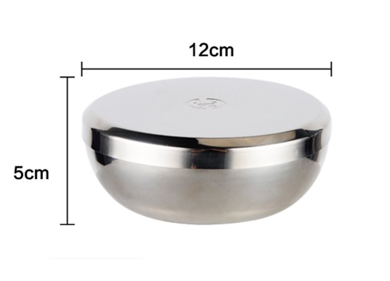 12x5CM Food School Bowl Silver Stainless Steel + Lid Rice Soup Round Basin Best Quality