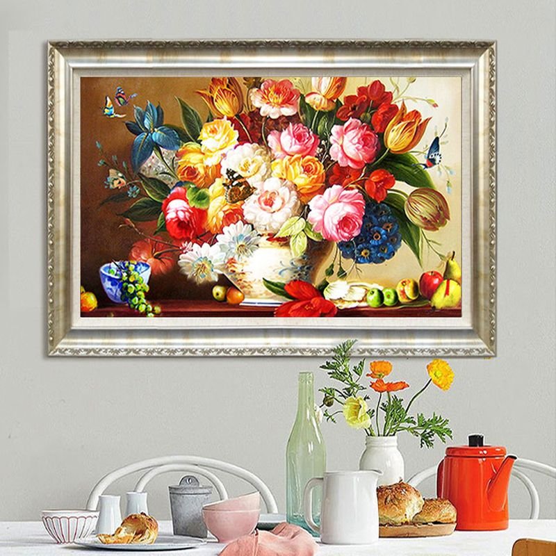 80x52CM 5d Full Diamond Painting Embroidery Restaurant Sticker Diamond Cross Stitch Vase