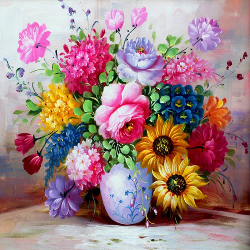 5D Full Diamond Painting Embroidery Restaurant Drill Cross Stitch Flowers Vase