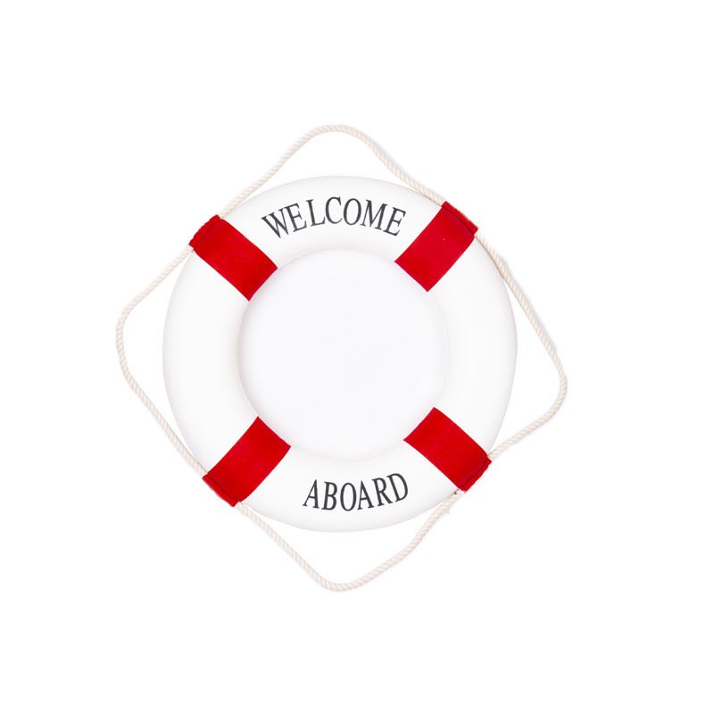 Red 25CM Welcome Aboard Lifebuoy Wall Hanging Wheel Sea Fish Restaurant Home Decoration