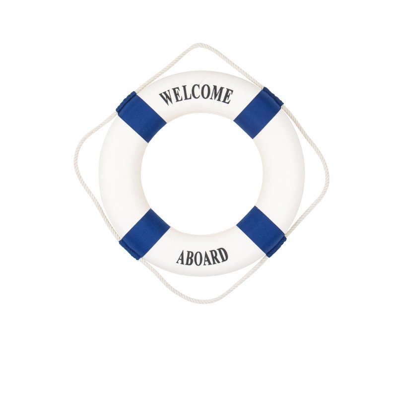 Blue 35CM Welcome Aboard Lifebuoy Wall Hanging Wheel Sea Fish Restaurant Home Decoration