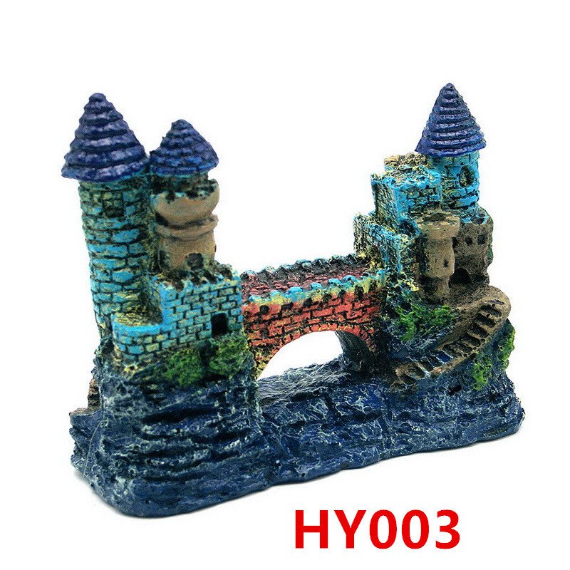 HY003 Aquarium Decoration Gift Fish Tank Decor Resin Ornament Bridge Castle