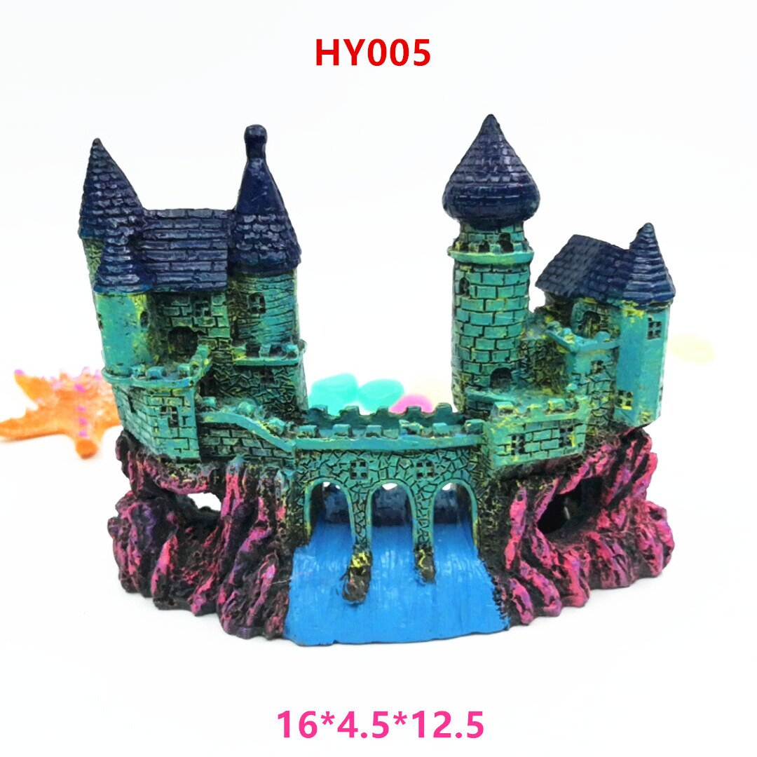 HY005 Aquarium Decoration Gift Fish Tank Decor Resin Ornament Bridge Castle