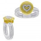 Heart Ring with 0.06 Carat Diamonds in 925 Silver and 18 K Gold Plated