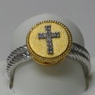 Cross Ring With 0.07 Carat Diamonds in 928 Silver and  18 K Gold Plated