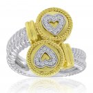 Two Heart Ring With 0.12 Carat Diamonds in 928 Silver and 18 K Gold Plated