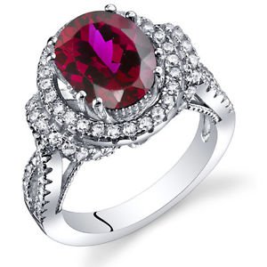 Women's Vintage Sterling Silver Oval Ruby Halo Ring