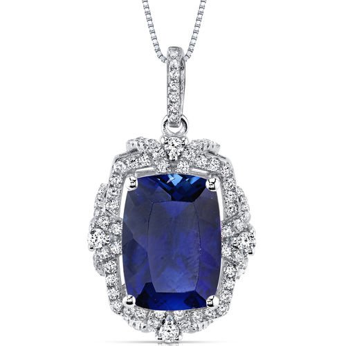 Women's Sterling Silver Vintage Cushion Blue Sapphire Pendant Necklace