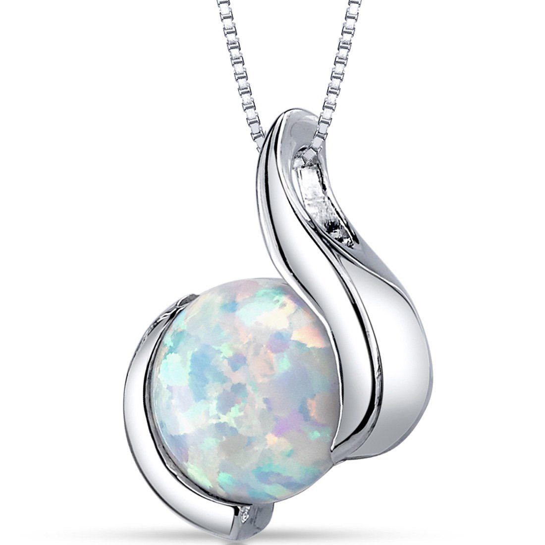 Women's Sterling Silver Round White Opal Solitaire Pendant Necklace