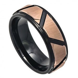 Men's Two Tone Rose Gold and Black Tungsten Carbide Wedding Band with Brushed Tr