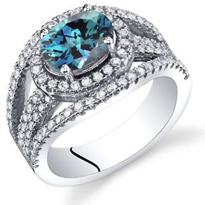 Women's Sterling Silver Oval Alexandrite Halo Ring