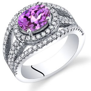 Women's Sterling Silver Oval Pink Sapphire Halo Ring