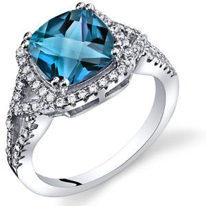 Women's Sterling Silver Cushion Cut Halo London Blue Topaz Ring