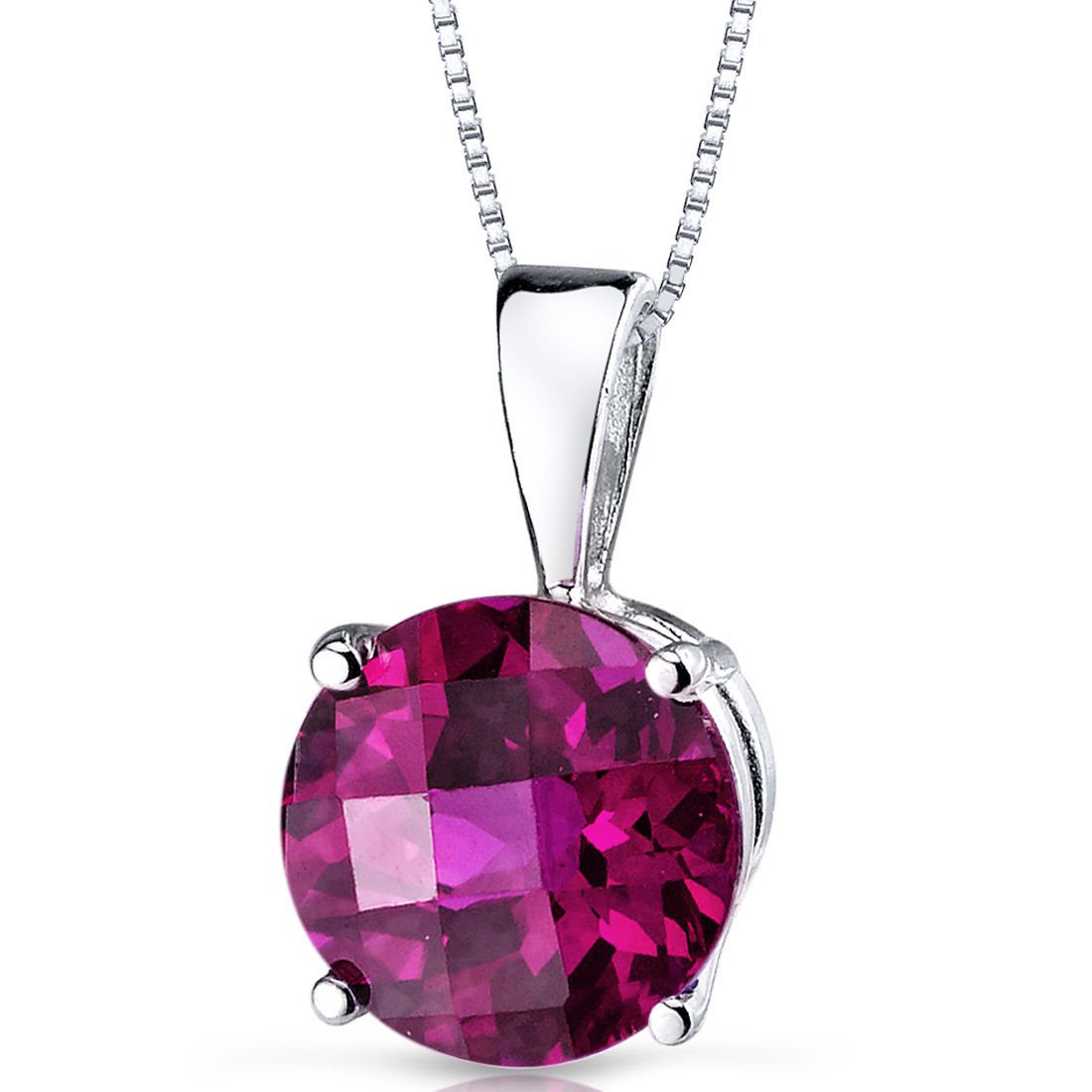 14k White Gold Round Ruby Solitaire Pendant Necklace