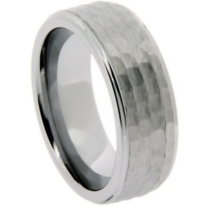 Men's Tungsten Wedding Band Ring Hammered Finish 8mm Width