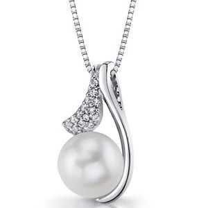 Women's Sterling Silver White Pearl Pendant Necklace with Cubic Zirconia