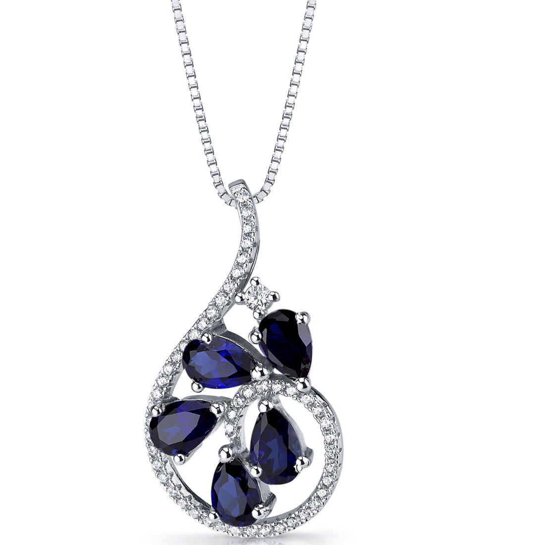 Women's Sterling Silver Blue Sapphire Dewdrop Pendant Necklace