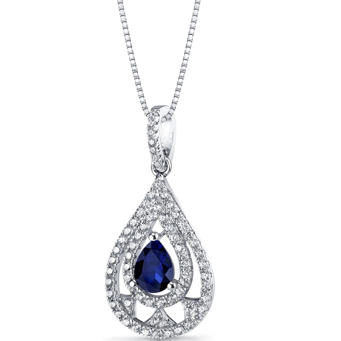 Women's Sterling Silver Created Blue Sapphire Chandelier Pendant Necklace