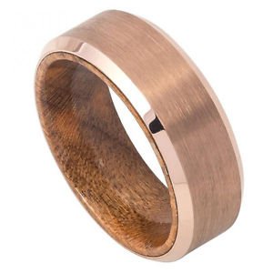 Men's Rose Gold Tungsten Carbide Wedding Band with African Sapele Mahogany Wood