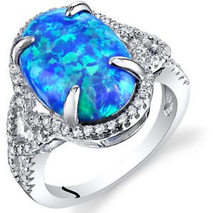 Women's Sterling Silver Oval Blue Opal Halo Ring