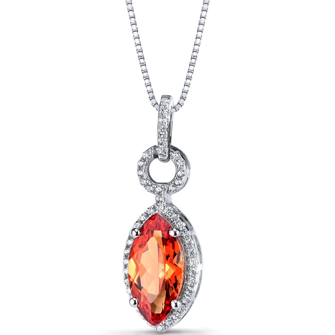 Women's Sterling Silver Vintage Marquise Cut Padparadscha Sapphire Pendant