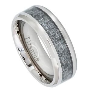 Men's 8mm Titanium Wedding Band Ring with Charcoal Gray Carbon Fiber Inlay Inlay