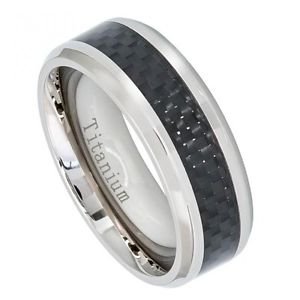 Men's 8mm Titanium Wedding Band Ring with Black Carbon Fiber Inlay Inlay