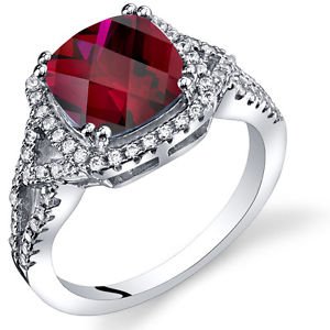 Women's Sterling Silver Cushion Cut Halo Ruby Ring