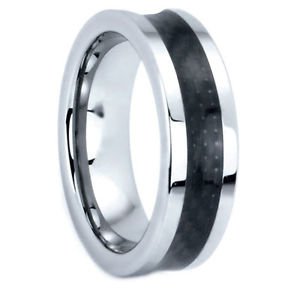 Men's 7mm Tungsten Carbide Wedding Band Ring Concave Carbon Fiber Inlay
