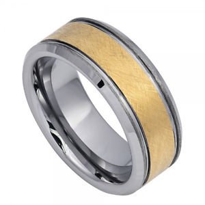 Men's Tungsten Carbide Wedding Band with Brushed Yellow Gold Finish