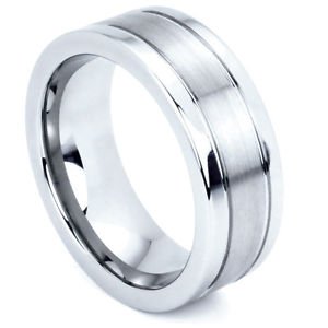 Men's Tungsten Wedding Band Ring Satin Center Polished Edges