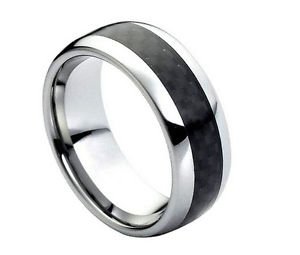 Men's Tungsten Carbide Wedding Band with Black Carbon Fiber Inlay Comfort fit