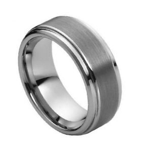 Men's 8mm Tungsten Carbide Wedding Band Ring with Step Down Edges