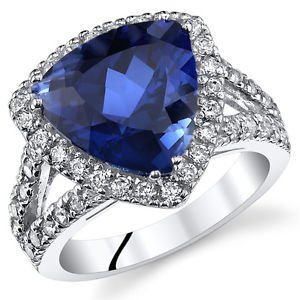 Sterling Silver Trillion Blue Sapphire and Halo Ring