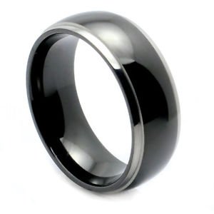 Men's Black Tungsten Carbide Wedding Band Ring with Beveled Edges