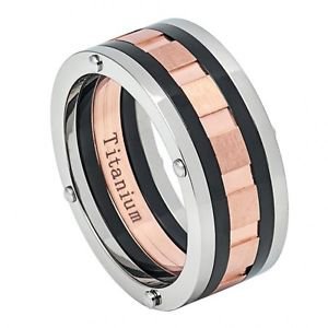 Men's Titanium Tri-Tone Grooved Wedding Band