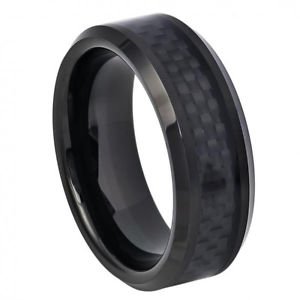 Men's Black Tungsten Carbide Wedding Band Ring Black Carbon Fiber Inlay