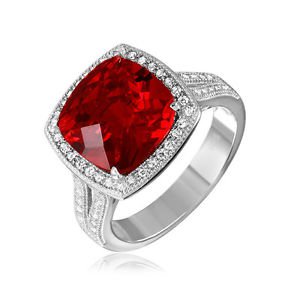 Women's Sterling Silver Cushion Halo Ruby Red Cubic Zirconia CZ Ring