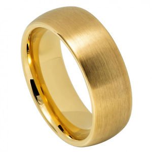 Men's Domed Yellow Gold Tungsten Wedding Band Ring Satin Finish