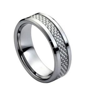 Men's Tungsten Carbide Wedding Band with Grey Carbon Fiber Inlay