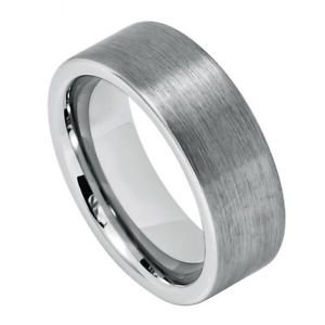 Men's Flat Tungsten Carbide Wedding Band Ring Brushed Finish
