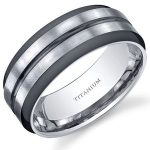 Men's Two Tone Comfort Fit Mens 8mm Titanium Wedding Band Ring