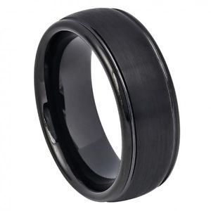 Men's Tungsten Carbide Domed Wedding Band Ring with Grooved Edges