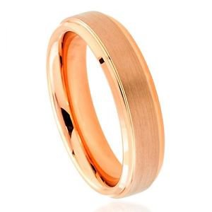 Tungsten Wedding Band with Recessed Edges, Satin and Rose Gold Finish