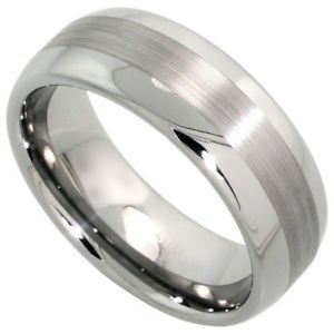 Men's Domed Tungsten Wedding Band Ring Satin Center Finish 8mm Width No Stone