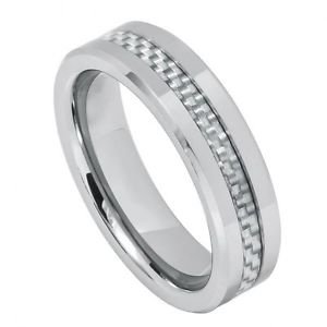Men's Tungsten Carbide Wedding Band with Gray Carbon Fiber Inlay 6mm Width